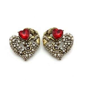 VINTAGE STYLE LADY HEART RHINESTONE, PEARL STATEMENT EARRINGS